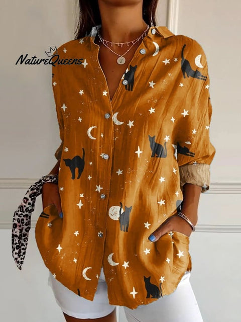 Halloween Black Cat Art Print Buttoned Cardigan Sweater