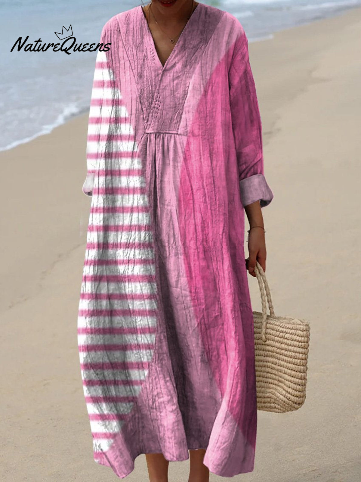 Women's Minimalist Abstract Dark Pink Circle Flamingo Pink Art Print Flowy Dress