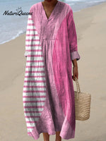 Women's Minimalist Abstract Dark Pink Circle Flamingo Pink Art Print Flowy Dress