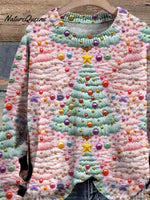 Christmas TreeArt Print Knit Pullover Sweater