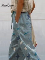 Lovely Swallow Pattern Printed Women's 100 %Cotton Casual Pants