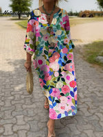 Colorful Spring Floral Garden Printed Women's Pocket Cotton Dress