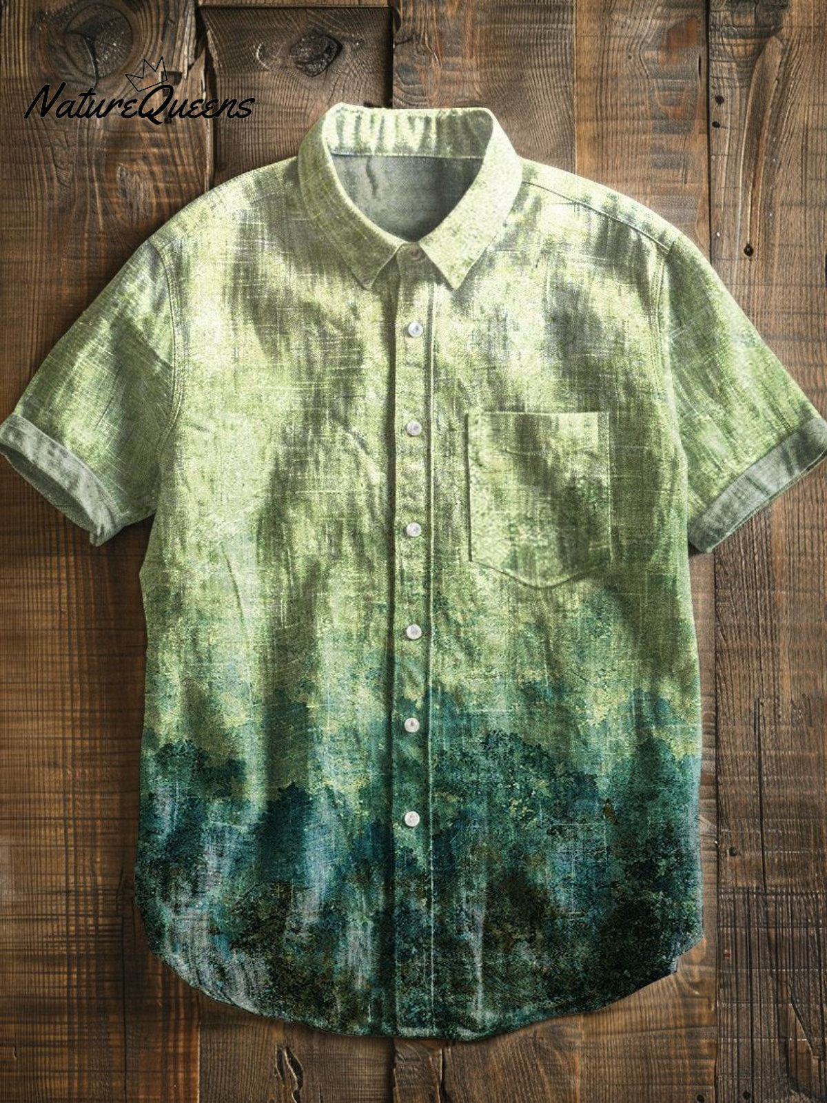 Gradient Background Vintage Print Casual 100% Cotton Shirt