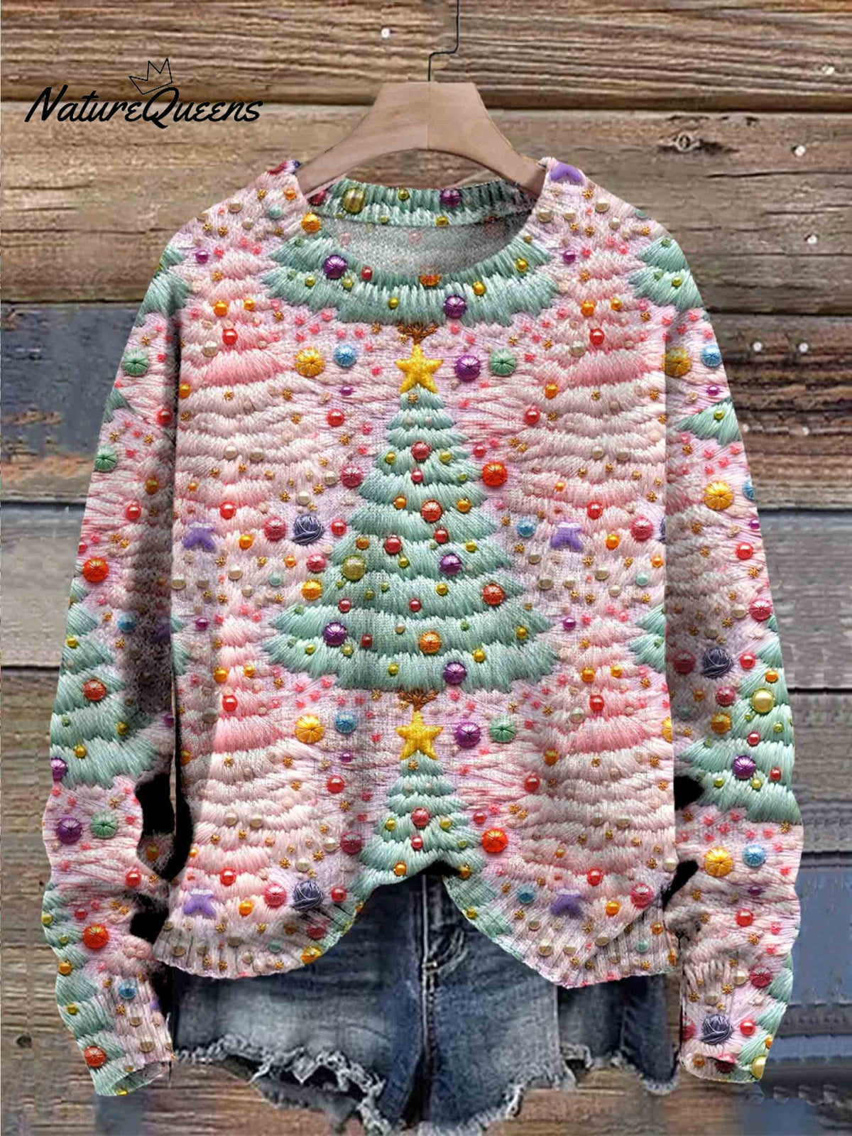 Christmas TreeArt Print Knit Pullover Sweater