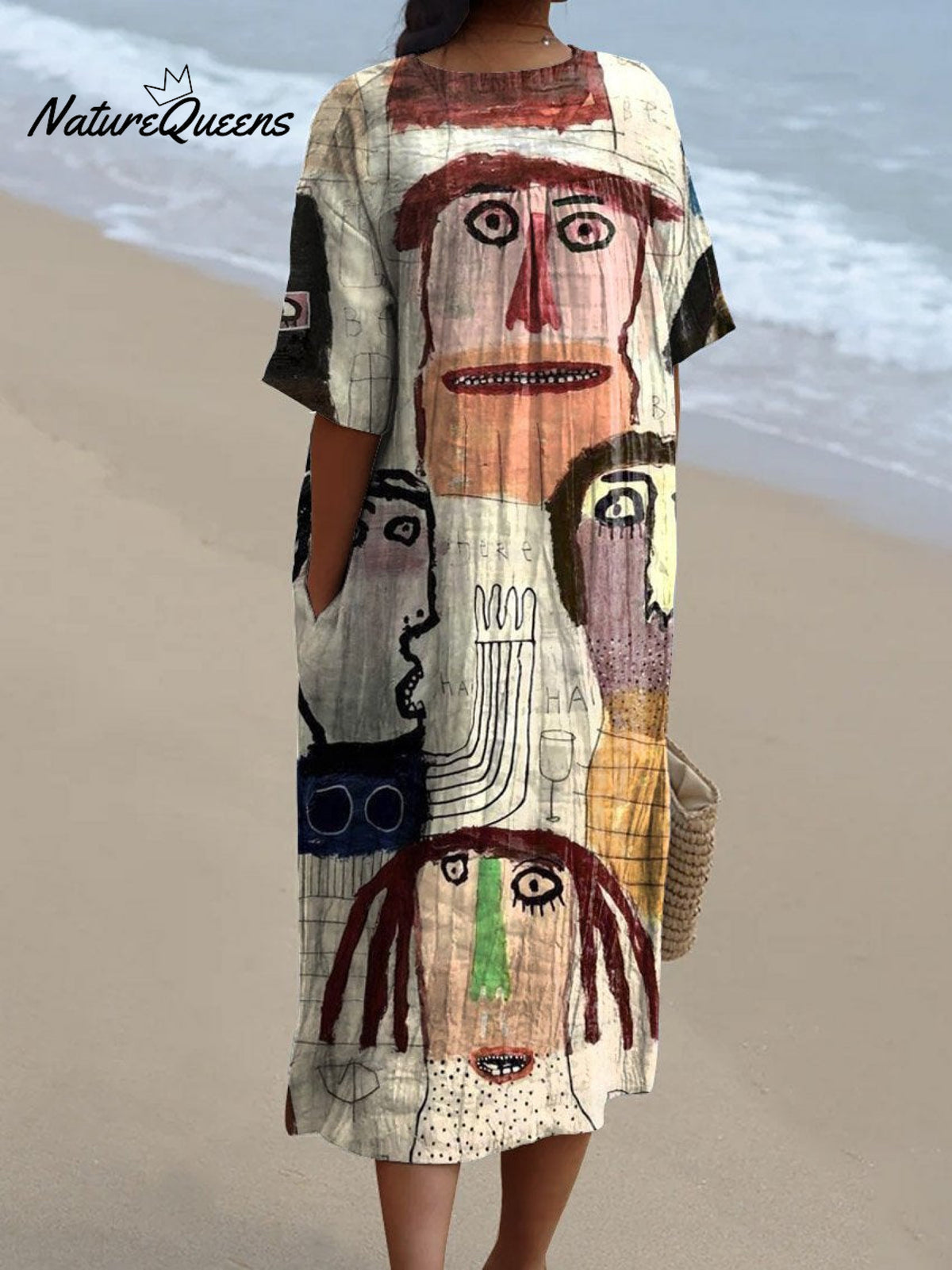 Women's Vintage Funny Abstract Figure Art Print Flowy Dress