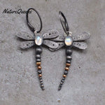 Round Moonstone Dragonfly Earrings