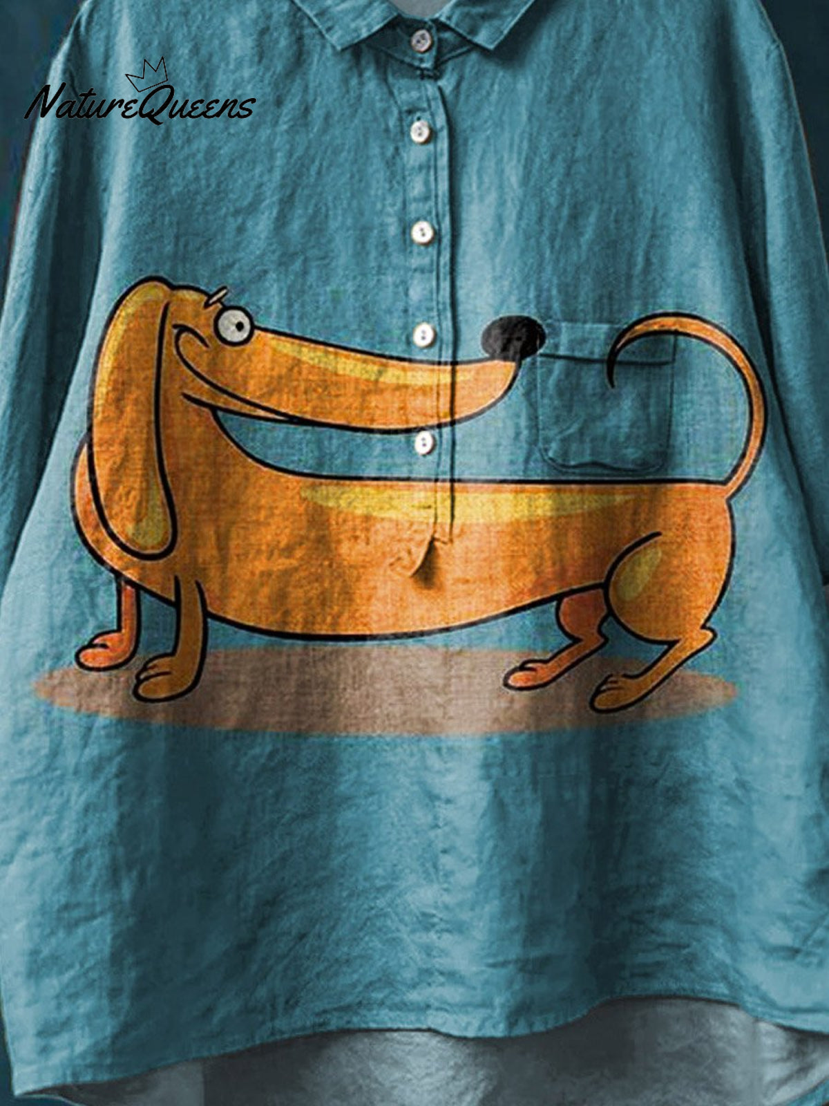 Vintage Lovely Dachshund Art Print Casual Cotton And Linen Shirt
