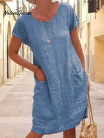 Women’s Cotton And Linen Style Dress Blue / S