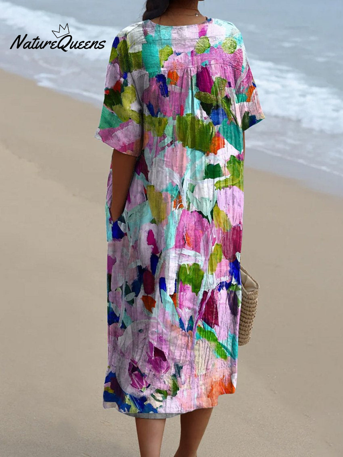 Oil Painting Abstract Floral Garden Printed Women's Flowy Dress