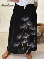 Women’s Flowers Dandelion Casual Print Linen Pocket Skirt