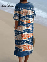 Women's Vintage Lovely Fish Art Print Flowy Dress