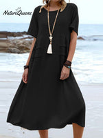 Women's Solid Color Loose Elegant Casual Cotton And Linen Dress