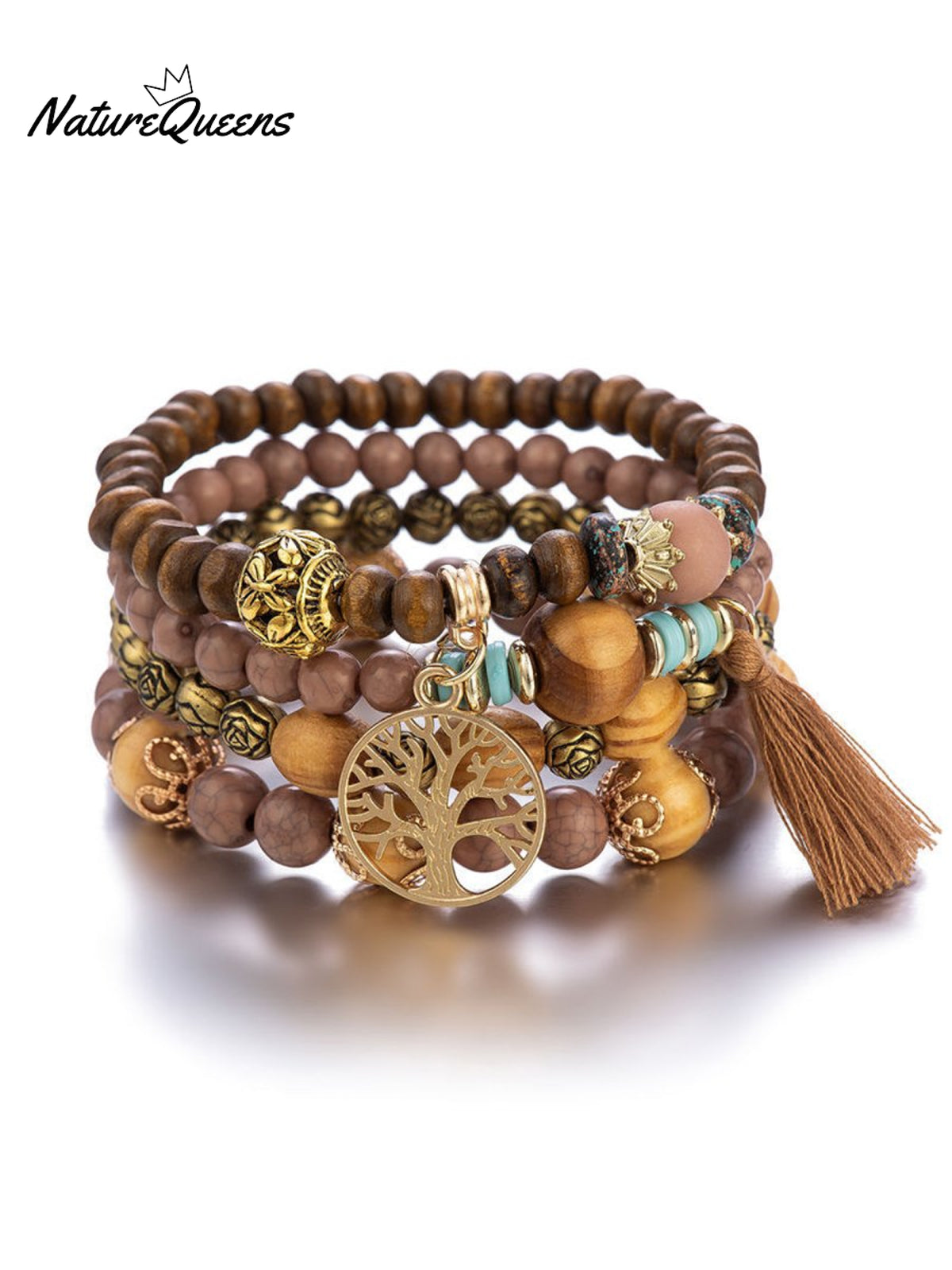 Boho Multi - Layered Wooden Beaded Bracelet 7 / Onesize