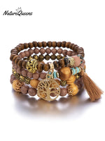 Boho Multi - Layered Wooden Beaded Bracelet 7 / Onesize