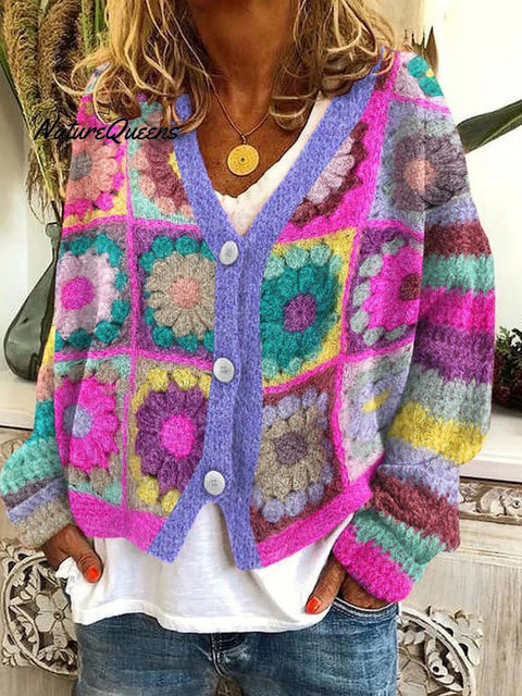 Floral Print Buttoned Casual Cardigan  Sweater