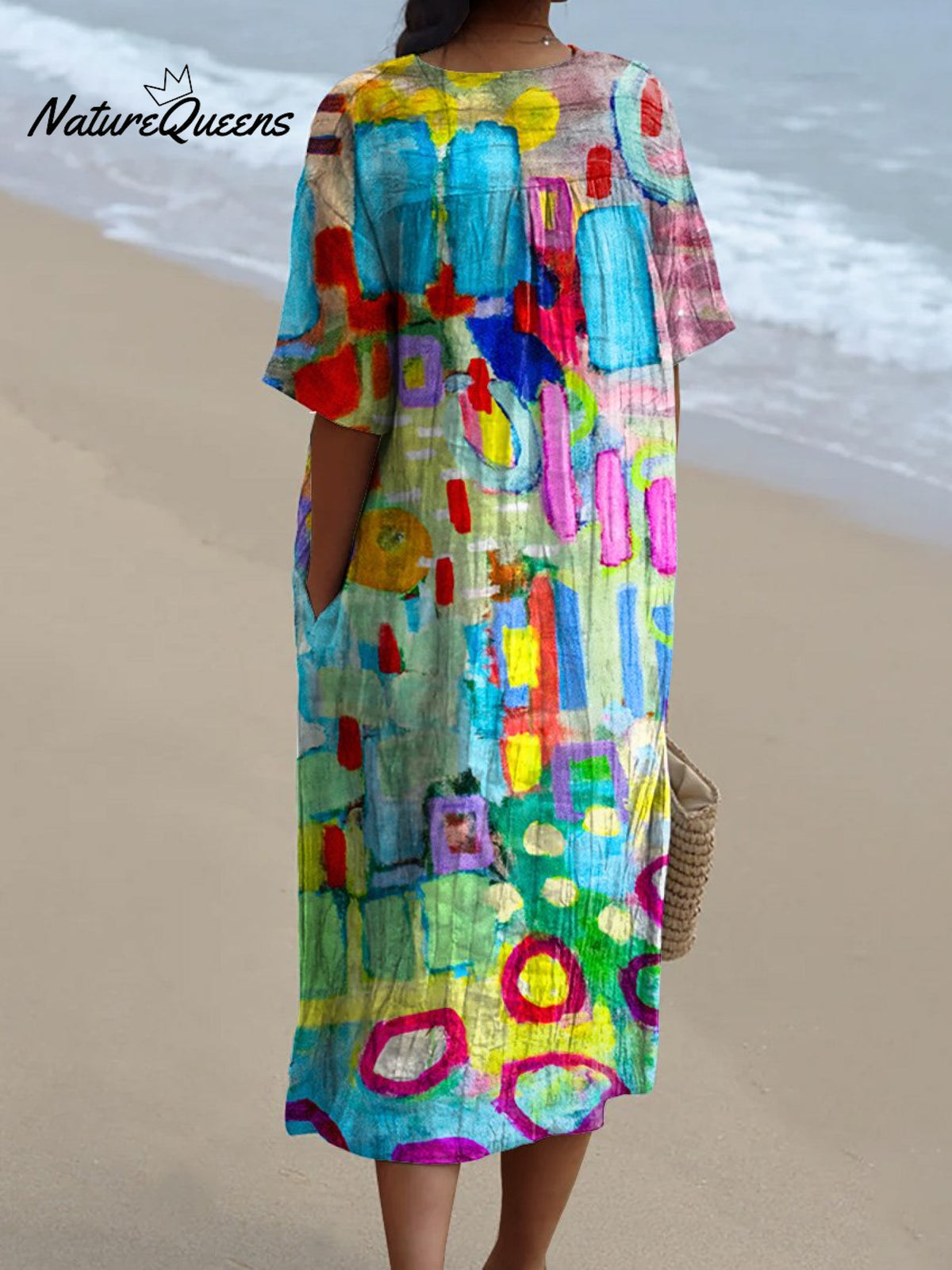 Colorful Abstract Painting Printed Women's Flowy Dress