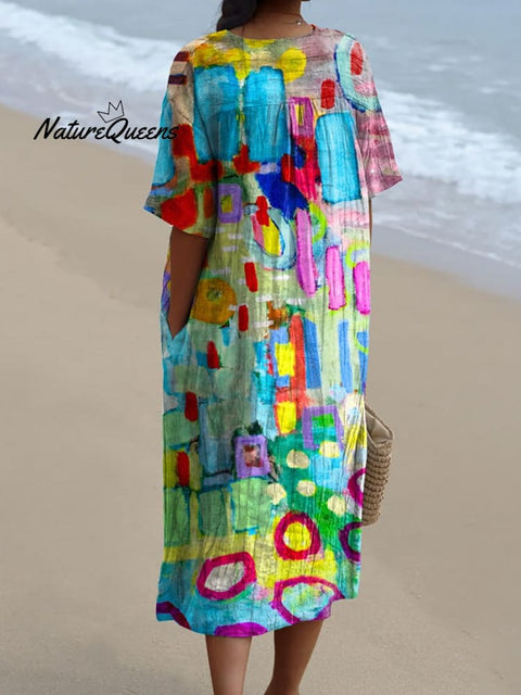 Colorful Abstract Painting Printed Women's Flowy Dress