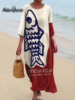 Women's Vintage Fish Art Print Flowy Dress