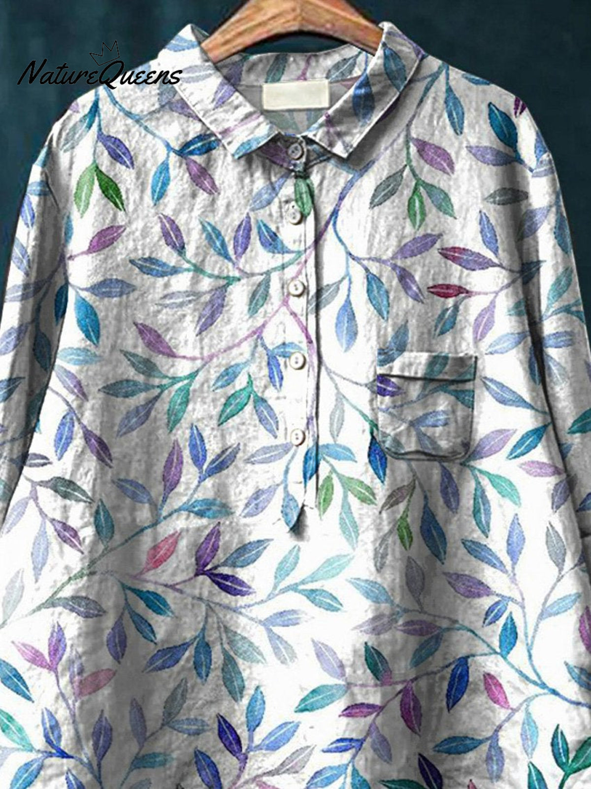 Summer Willow Bough Pattern Printed Women's Casual Cotton And Linen Shirt