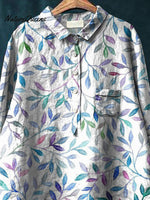 Summer Willow Bough Pattern Printed Women's Casual Cotton And Linen Shirt