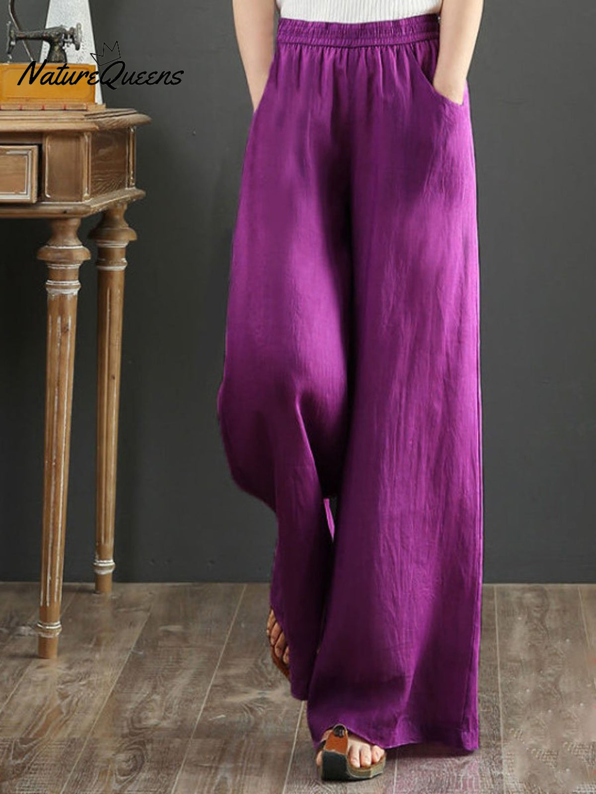 Women's Solid Color Loose Elegant Casual Simple Cotton And Linen Pants