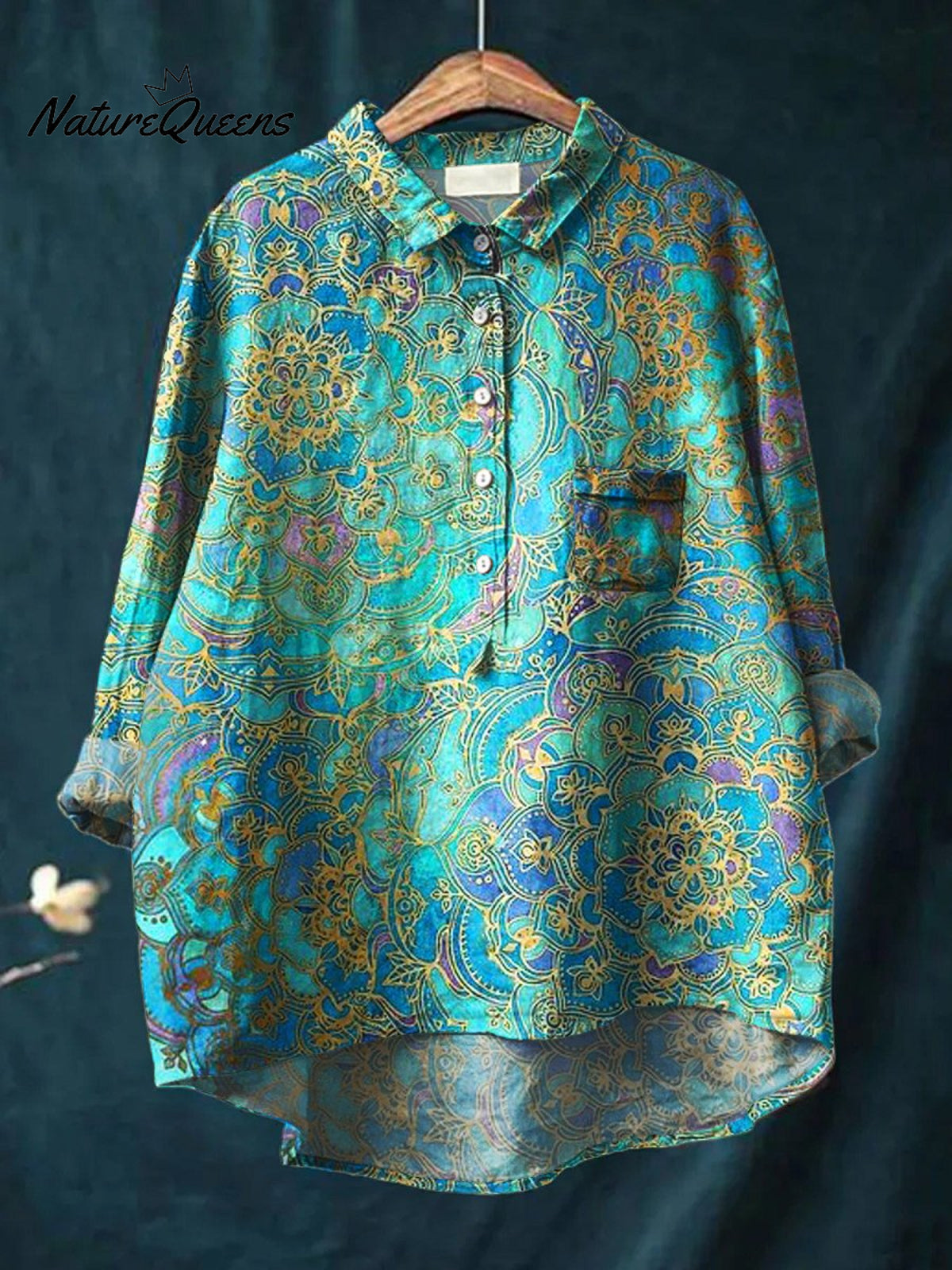 Women's RetroArt Print Casual Cotton And Linen Shirt