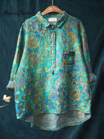 Women's RetroArt Print Casual Cotton And Linen Shirt