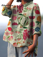 Women's Vintage Fruit Art Print Casual Cotton And Linen Shirt