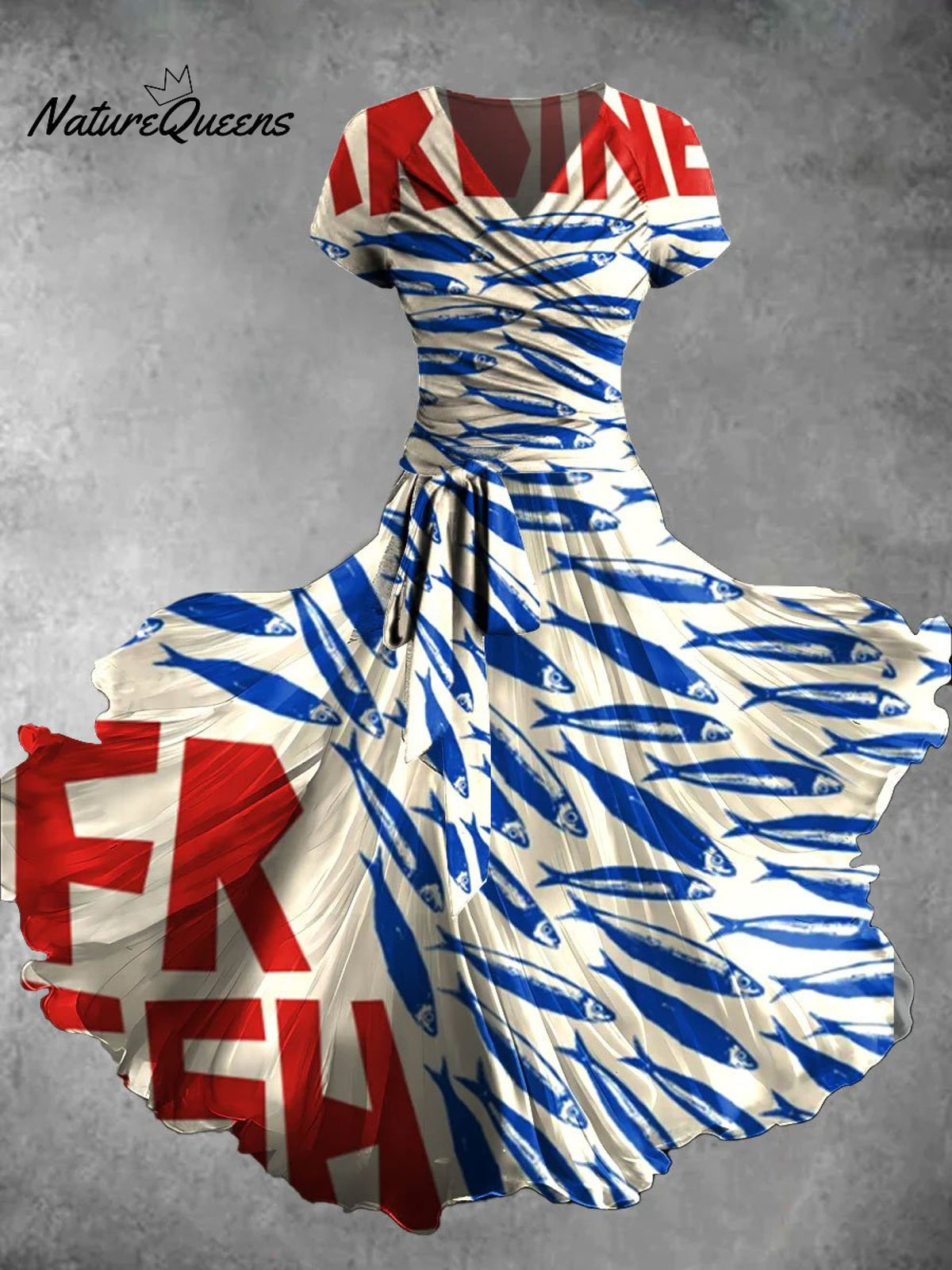 Women's Vintage Fish Sardines Art Print Two Piece Dress