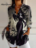 Women'sHalloween WitchArtPrint Casual Cotton Shirt