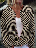Retro Hand Drawn Line Pattern Print Buttoned Cardigan Sweater