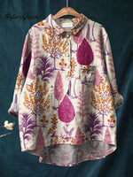 Women's Floral Art Print Casual Cotton And Linen Shirt