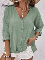Casual V - Neck Pullover Short - Sleeved Blouse Green / S