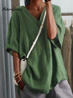 Women's V-neck Casual Cotton And Linen Shirt