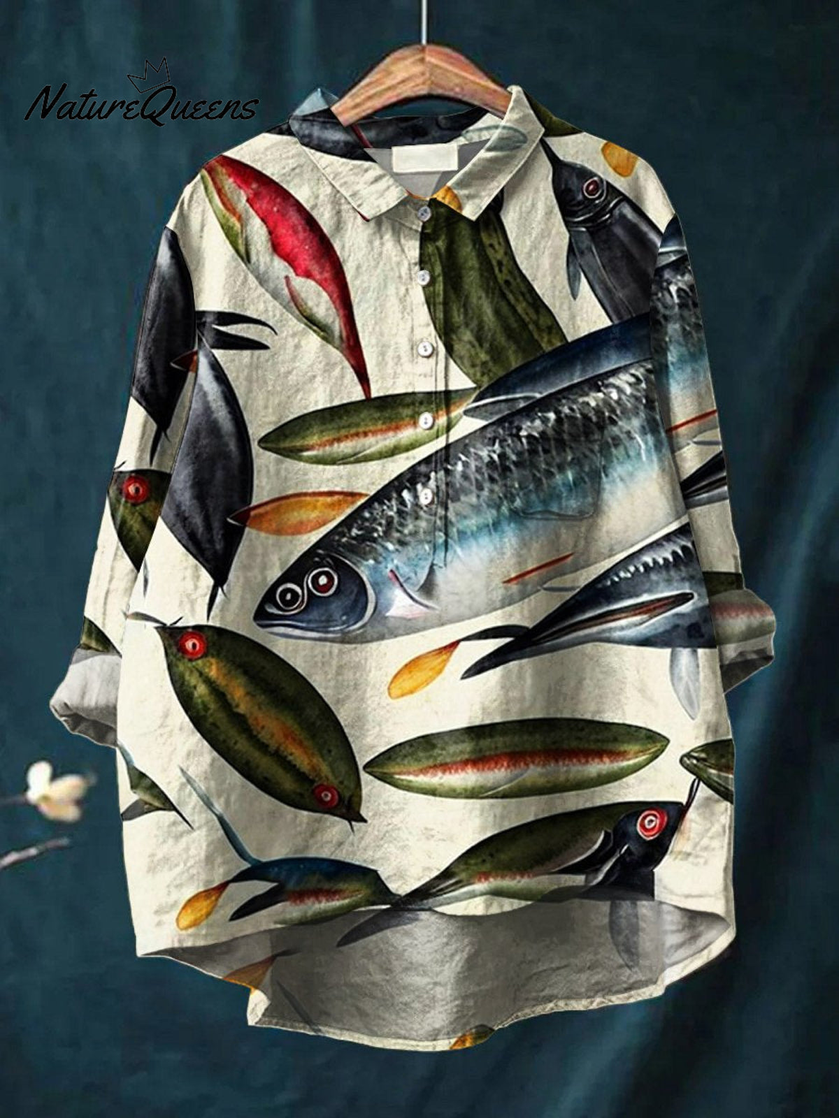 Women's FishArt Print Casual Cotton And Linen Shirt