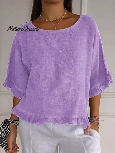 Women's Cotton Linen Ruffled Top