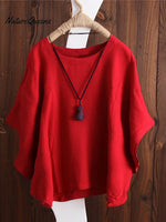 Women's Solid Color Loose Elegant Bat Sleeve Casual Cotton And Linen Shirt