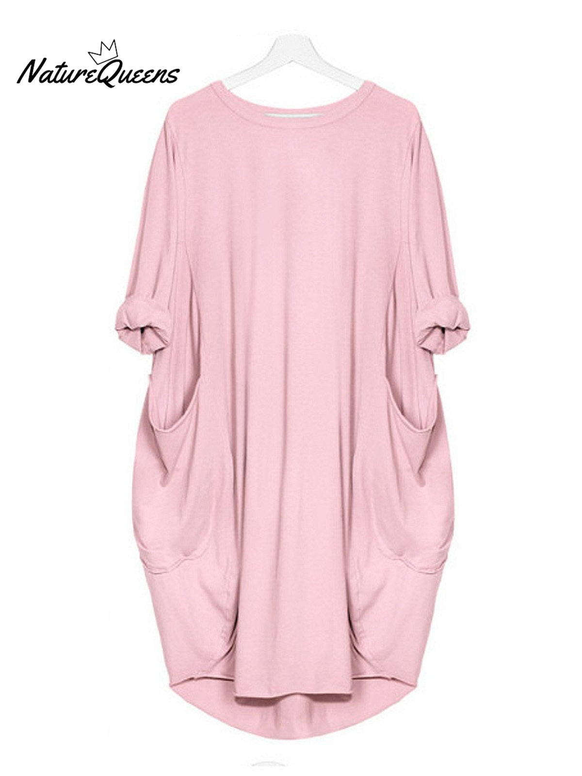 Women’s Solid Color Loose Elegant Casual Long - Sleeved Pocket Dress Pink / S