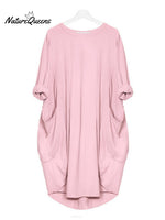 Women’s Solid Color Loose Elegant Casual Long - Sleeved Pocket Dress Pink / S