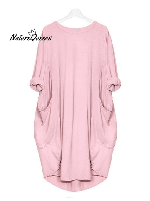 Women’s Solid Color Loose Elegant Casual Long - Sleeved Pocket Dress Pink / S