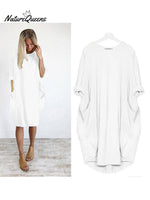 Women’s Solid Color Loose Elegant Casual Long - Sleeved Pocket Dress White / S