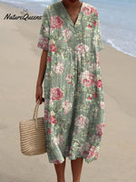 Vintage Romantic Rose Pattern Printed Women’s Flowy Dress Multicolor / S