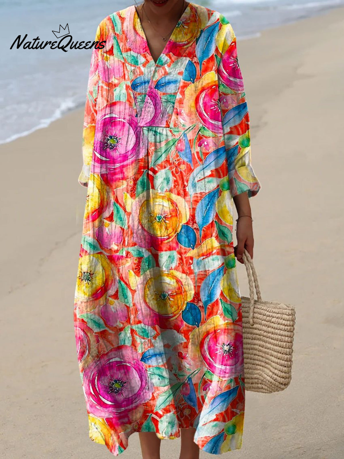 Women's Vintage Art FlowersPrint Casual Dress