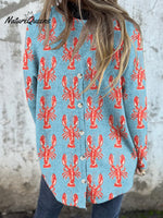 Lobster Repeat Pattern Printed Women's Button Back Casual Knitted Shirt
