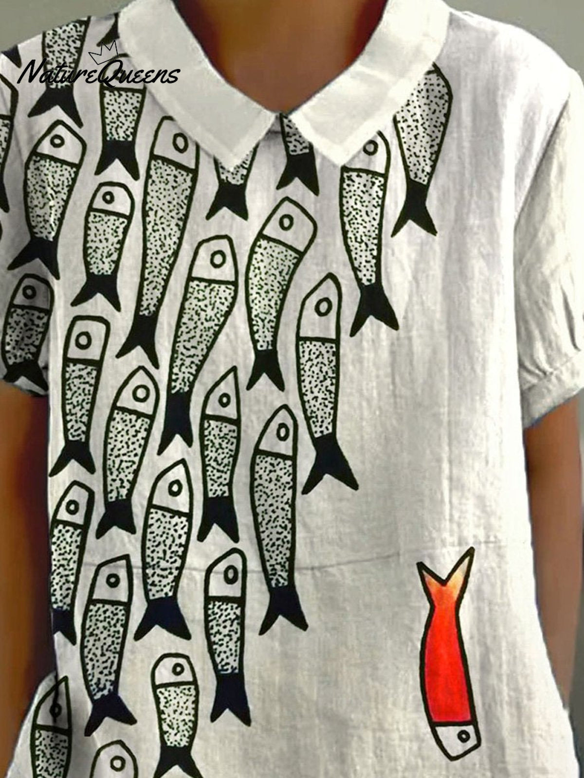 Be The Unique Fish Art Printed Women's Casual Cotton And Linen Shirt
