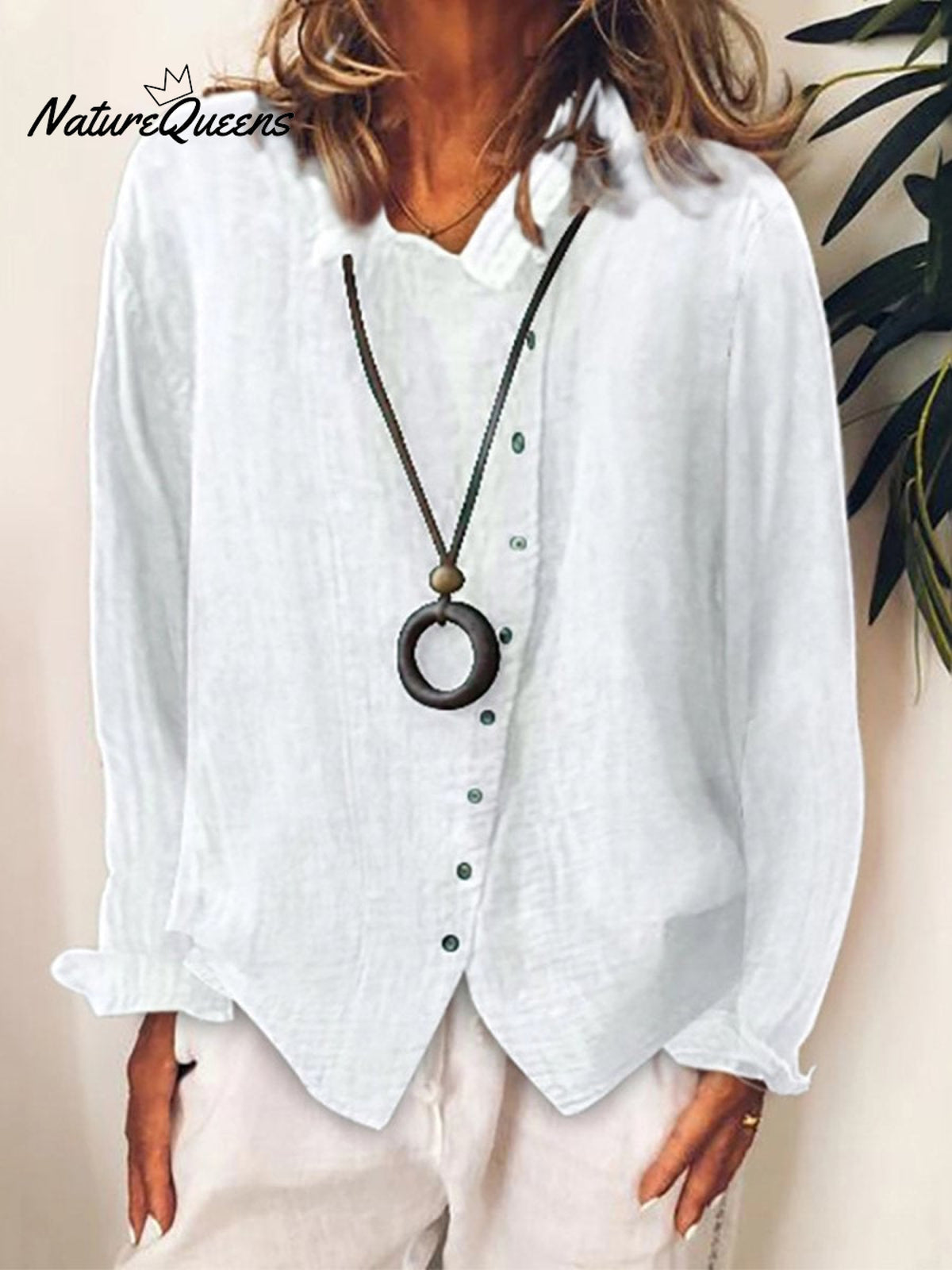 Women’s Cotton & Linen Casual Long Shirt White / S