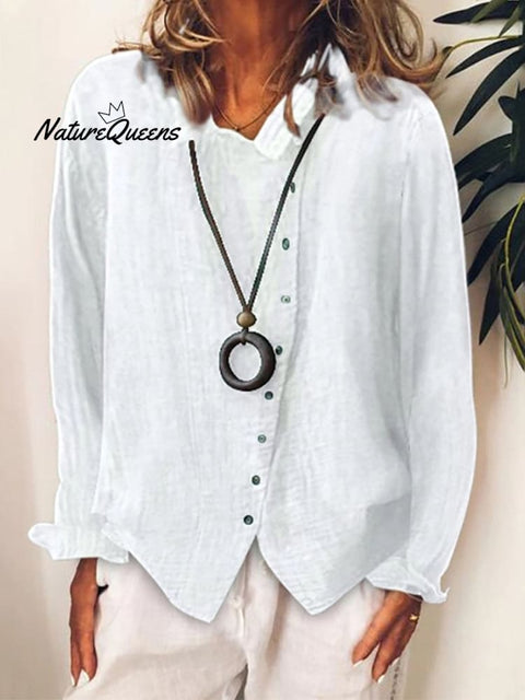 Women’s Cotton & Linen Casual Long Shirt White / S