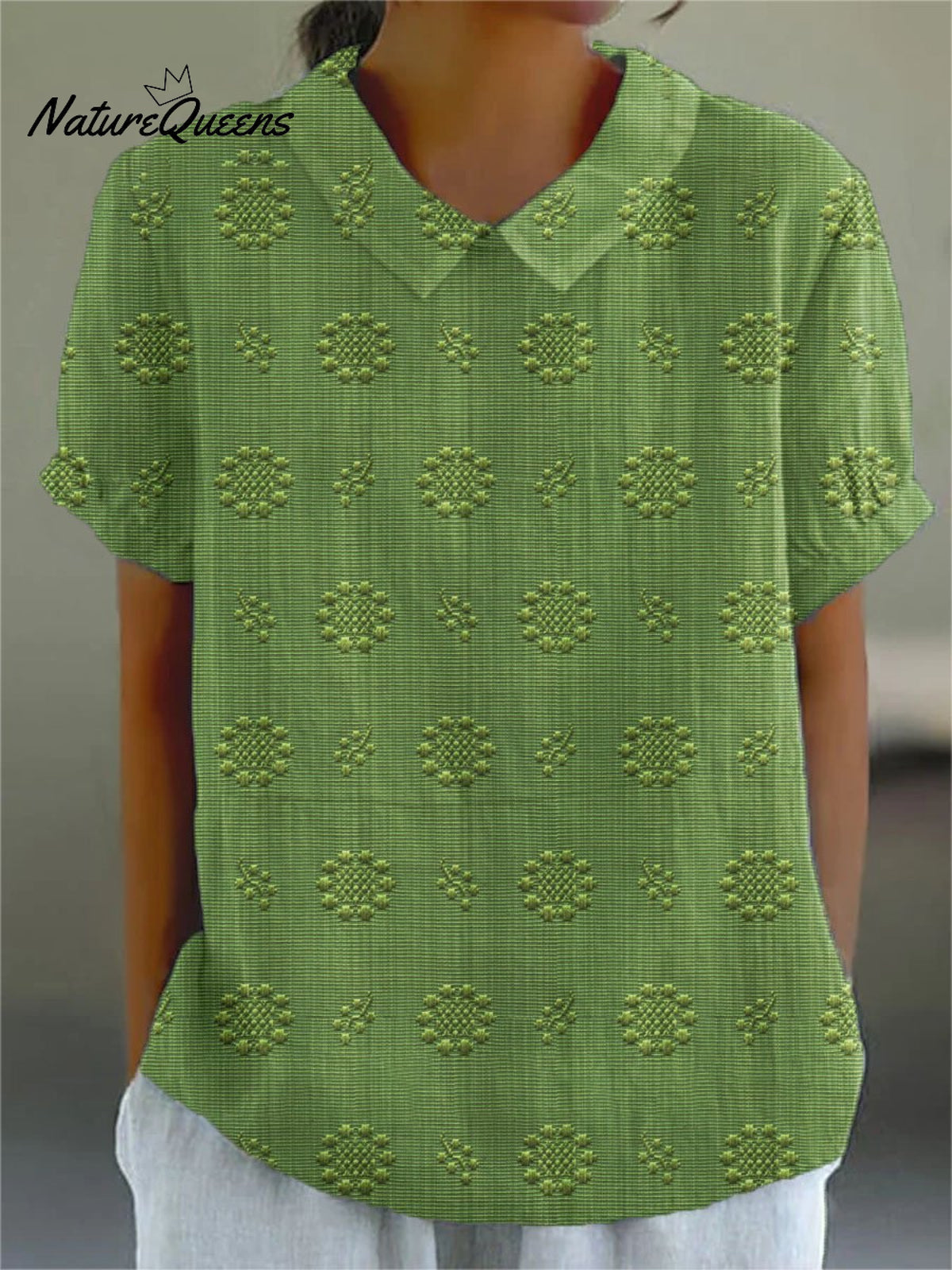 Women’s Casual Cotton And Linen Shirt Green / S