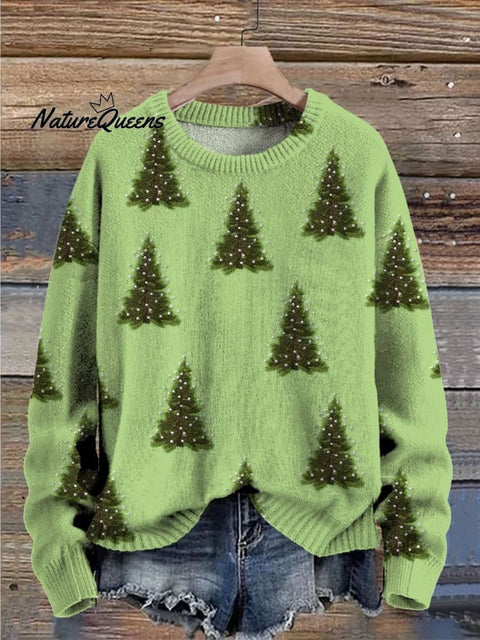 Women's Lovely Christmas Tree Art Print Buttoned Cardigan Sweater