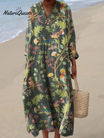 Women's Lovely Floral Birds Art Print Flowy Dress